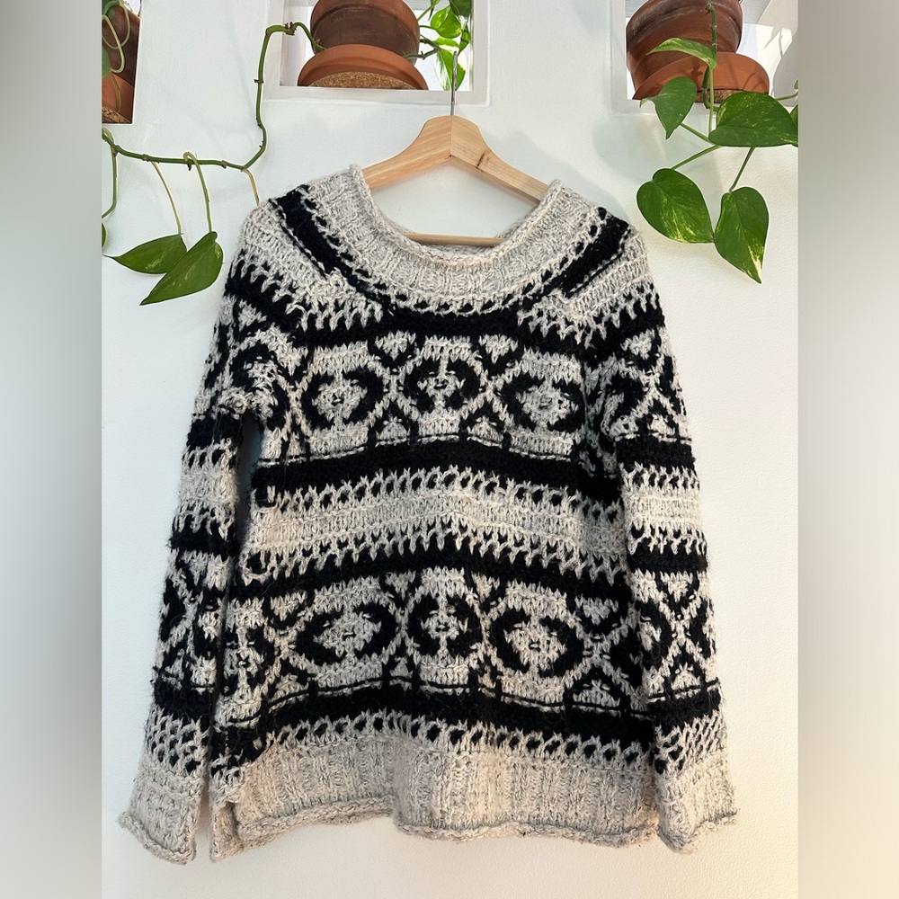 Cozy Black and Oatmeal Patterned Sweater